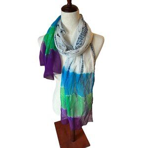 Vintage Peace of Cake Tie Dye Sheer Rectangle Neck Scarf Purple Green Blue